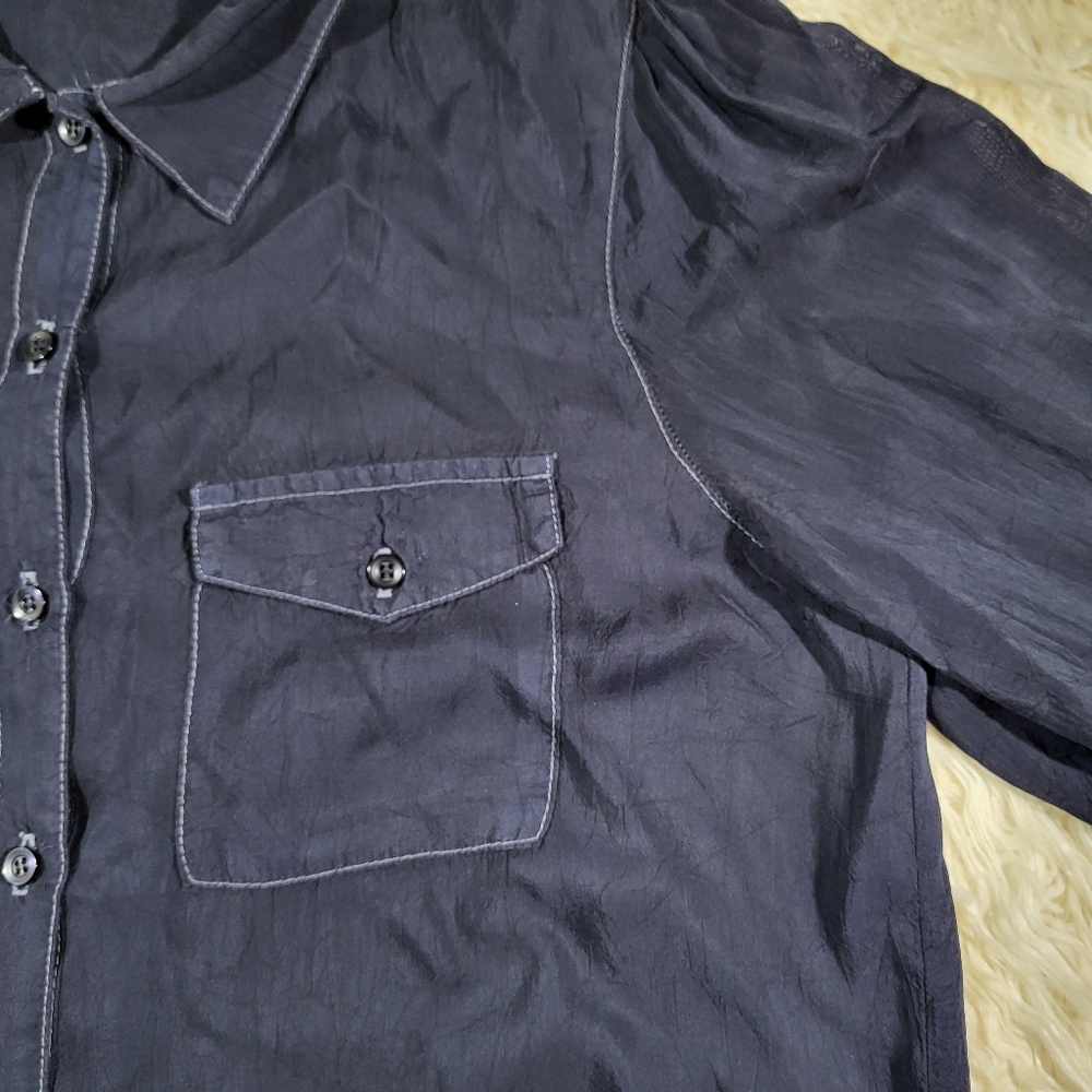 Maven West Navy Blouse Short Sleeve Rib Cuff Med - Picture 6 of 15